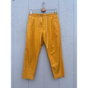 LOVE BINETTI bright yellow mod high waist artsy drawstring cropped satin pants